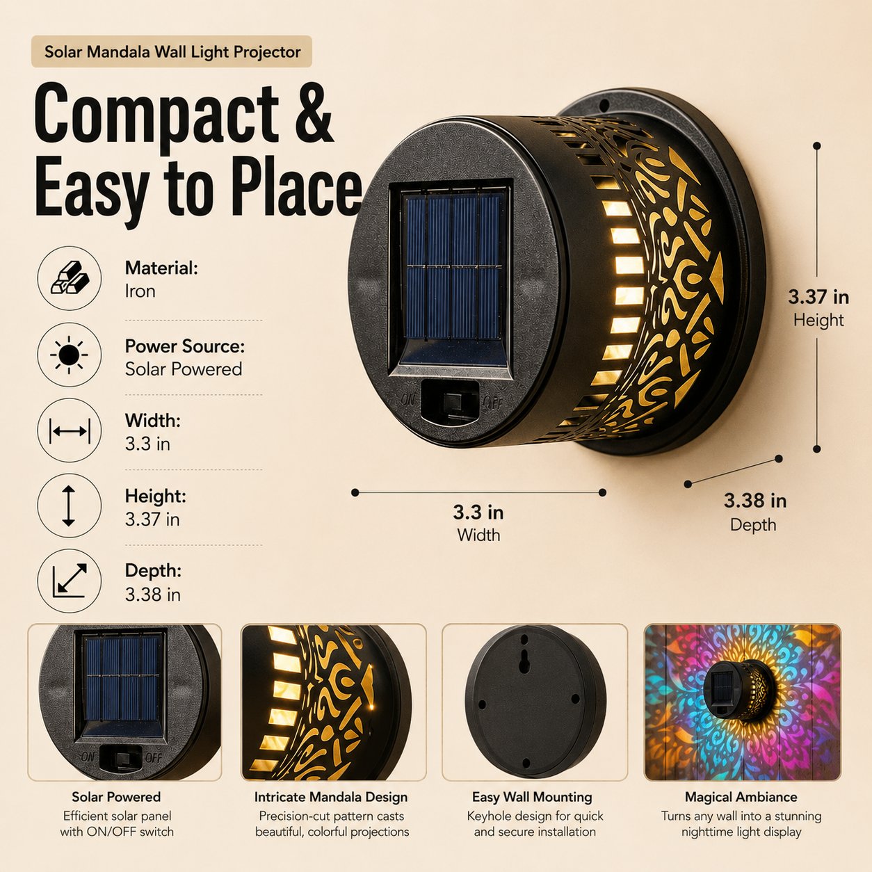 ✨ Mandala Solar Wall Lamp – Magical Patio Night Ambience