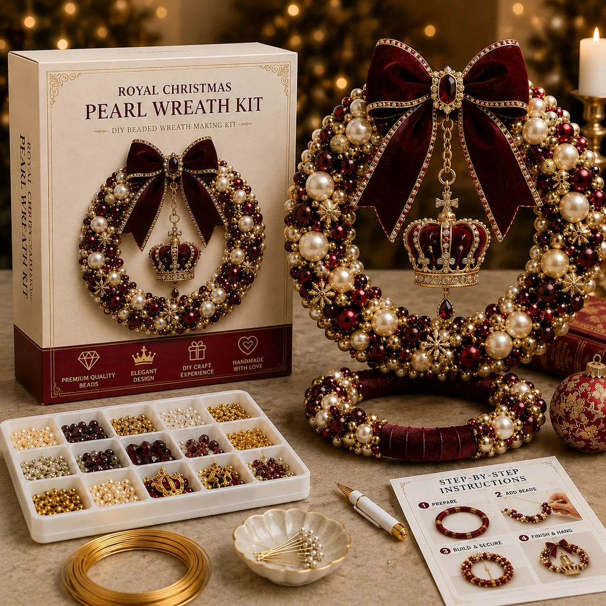 DIY Christmas Pearl Wreath Kit – Create Your Own Beautiful Holiday Decor