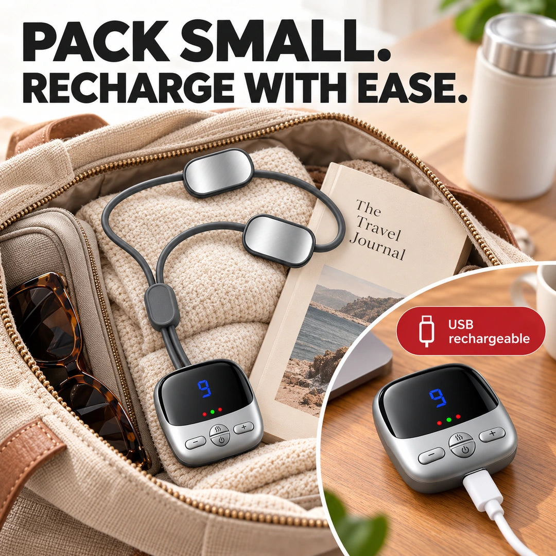 ✨ Wearable Pendant Neck Massager with Heat & Adjustable Pulse Settings