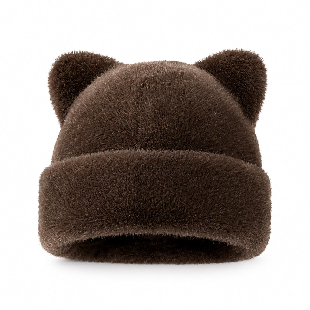 🐻 Fluffy Leopard Print Beanie Hat – Cozy Faux Fur Winter Hat with Cute Bear Ears
