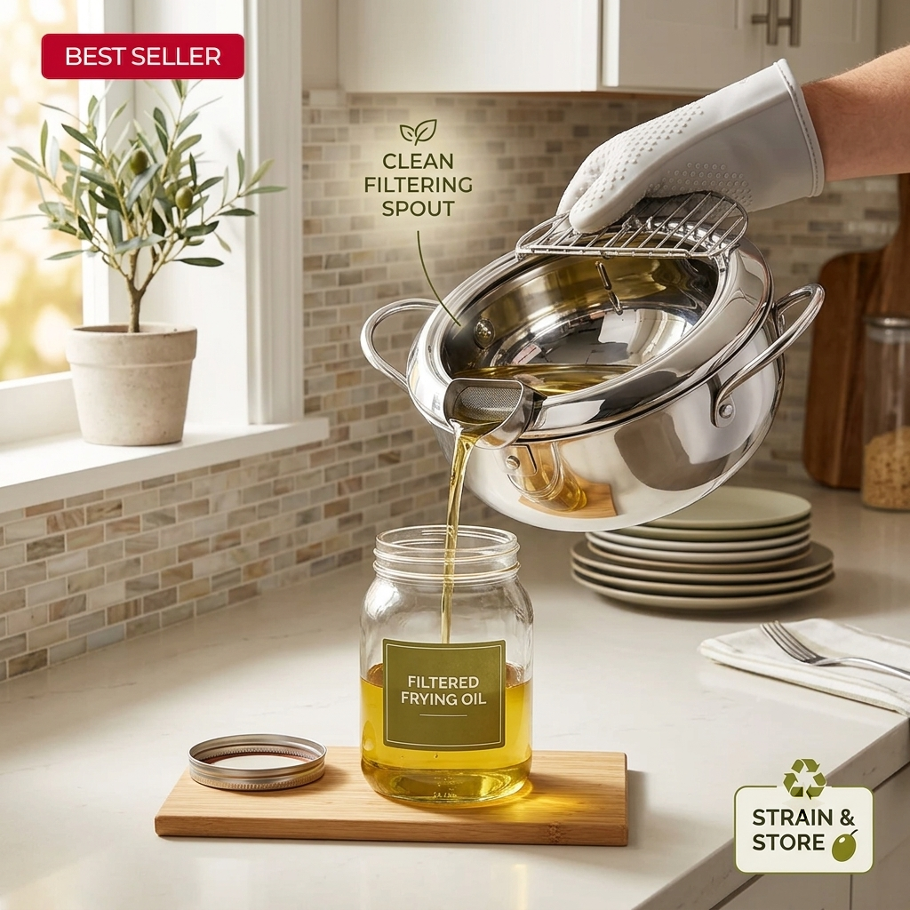 🛡️Premium 304 Stainless Steel🌡️ Deep Fryer Pot with Thermometer & Lid🍟