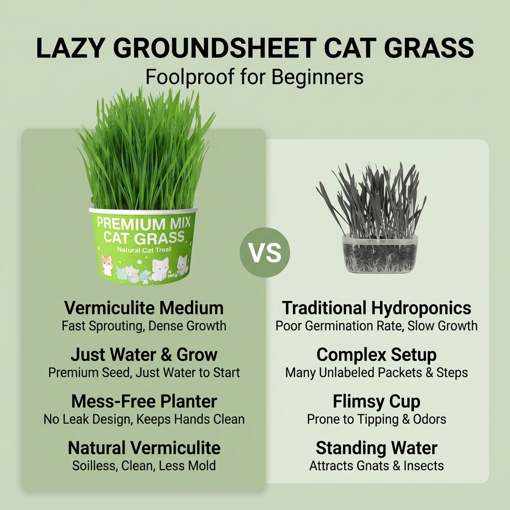 🌿No-Mess Cat Grass Kit | Hairball Relief & Clean Soil-Free Grow Cup✨
