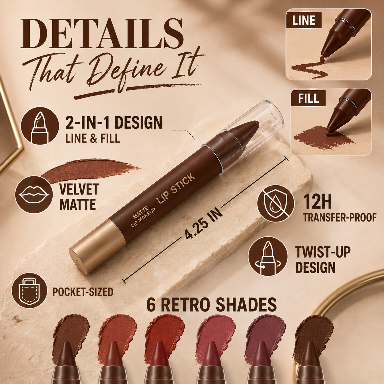 🍫 6-Color Matte Chocolate Lipstick: Perfect Lips in One Swipe!