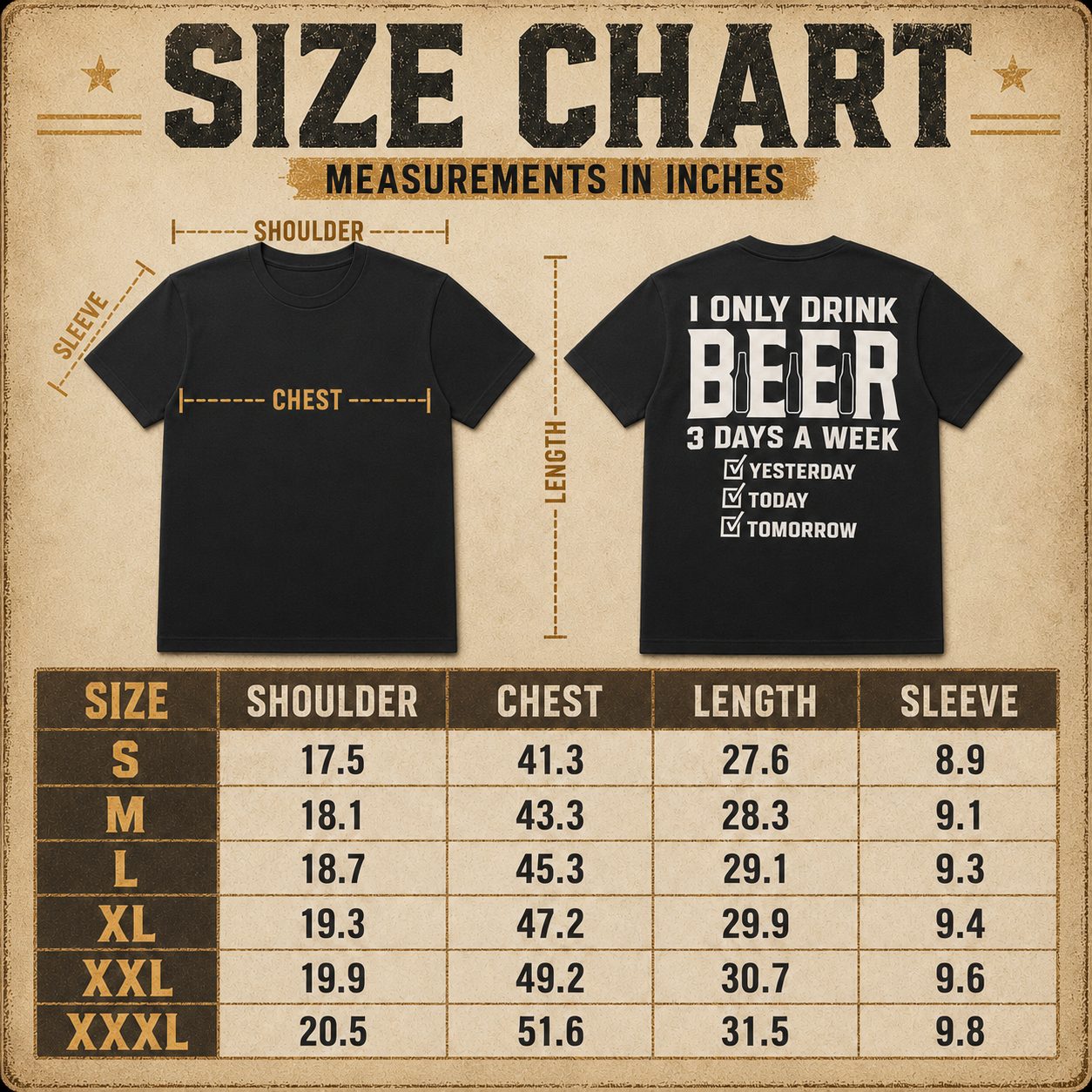 ๐บ "I Only Drink Beer 3 Days A Week" Funny Back Print Graphic T-Shirt