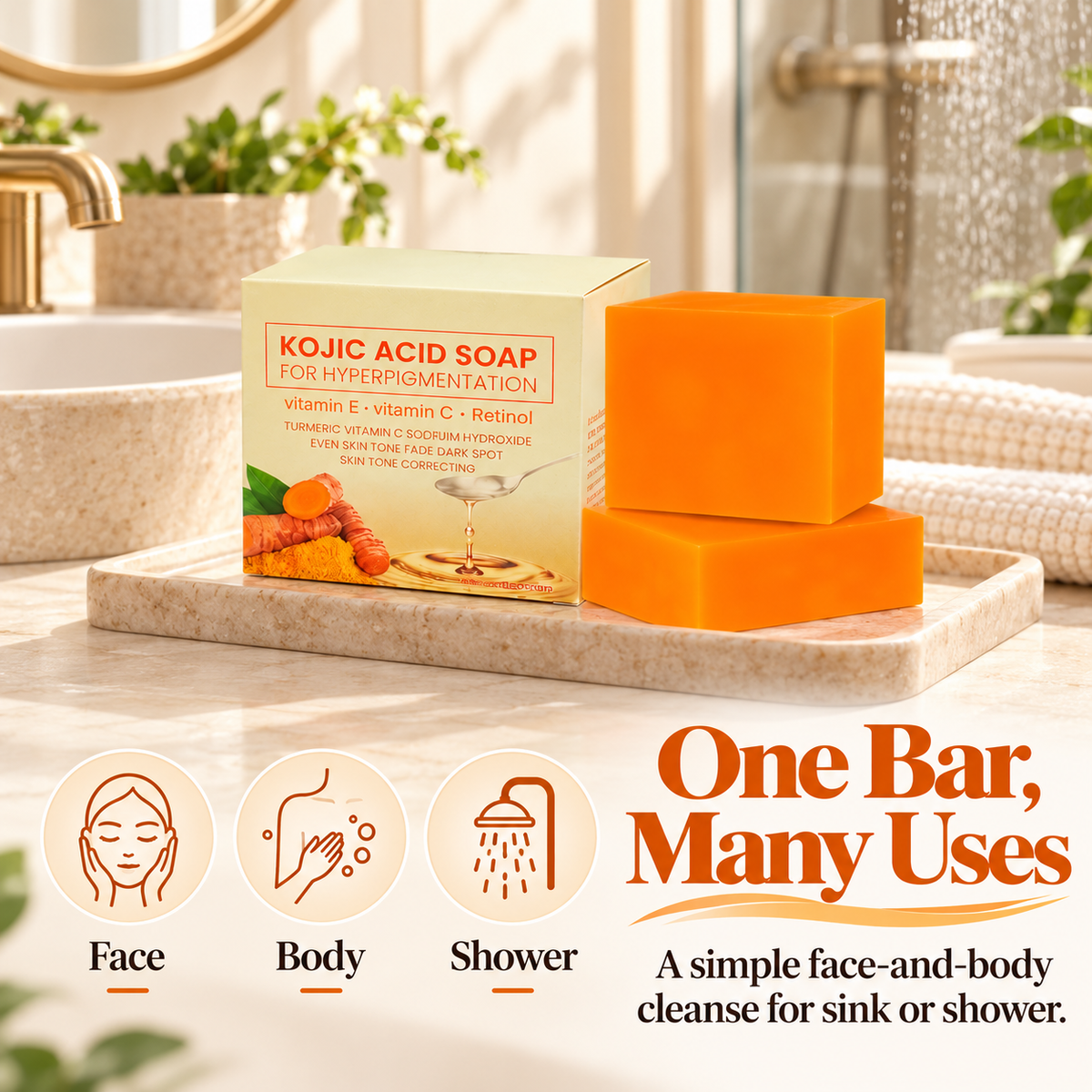 🧡 Kojic Acid Brightening Cleansing Soap – Your Daily Skin Renewal Ritual