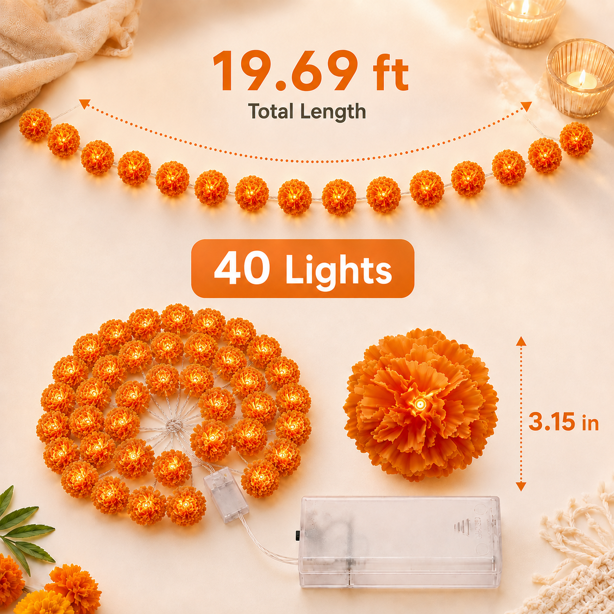 🌼 Chrysanthemum LED Lights for Halloween & Altars