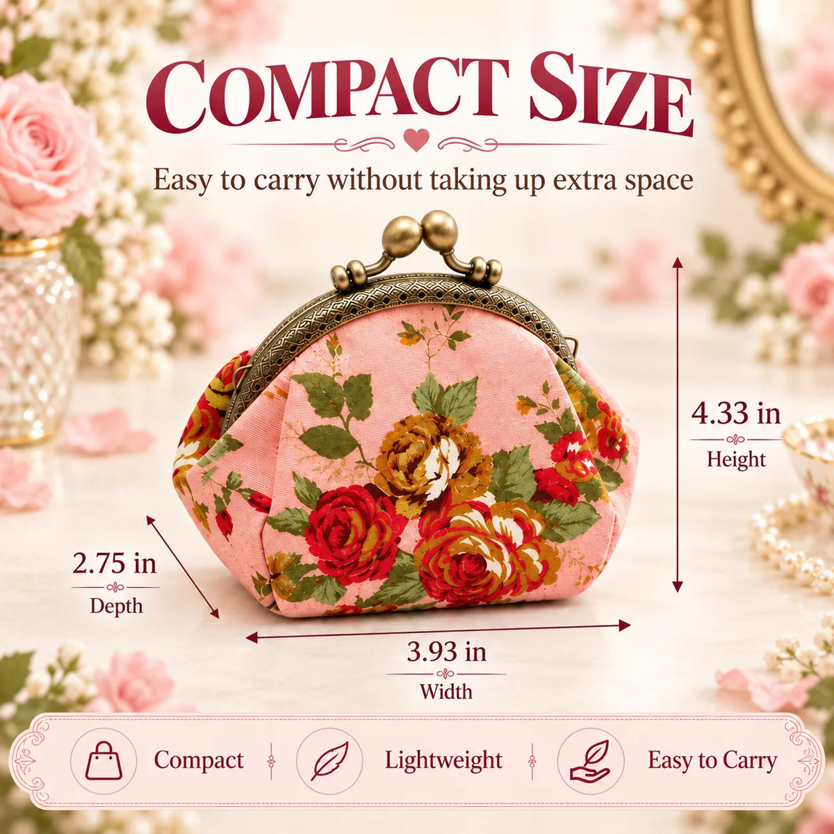 🌸 Vintage Floral Kiss-Lock Coin Purse – Cute Mini Wallet for Women
