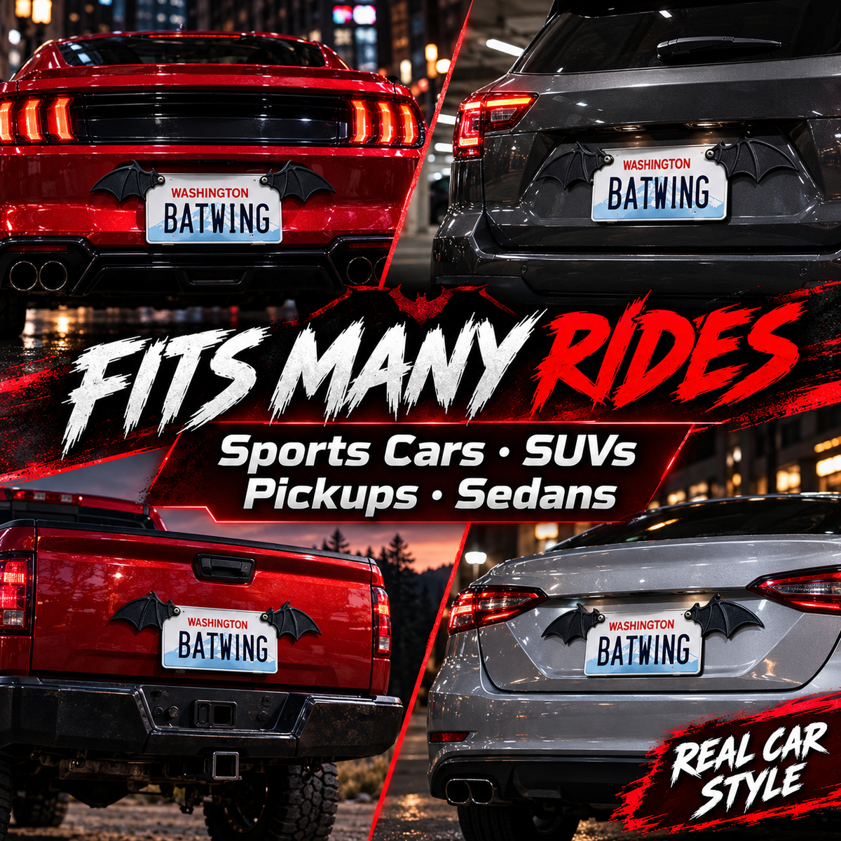 🦇 3D Bat Wing License Plate Decoration - Gothic Car Accessories