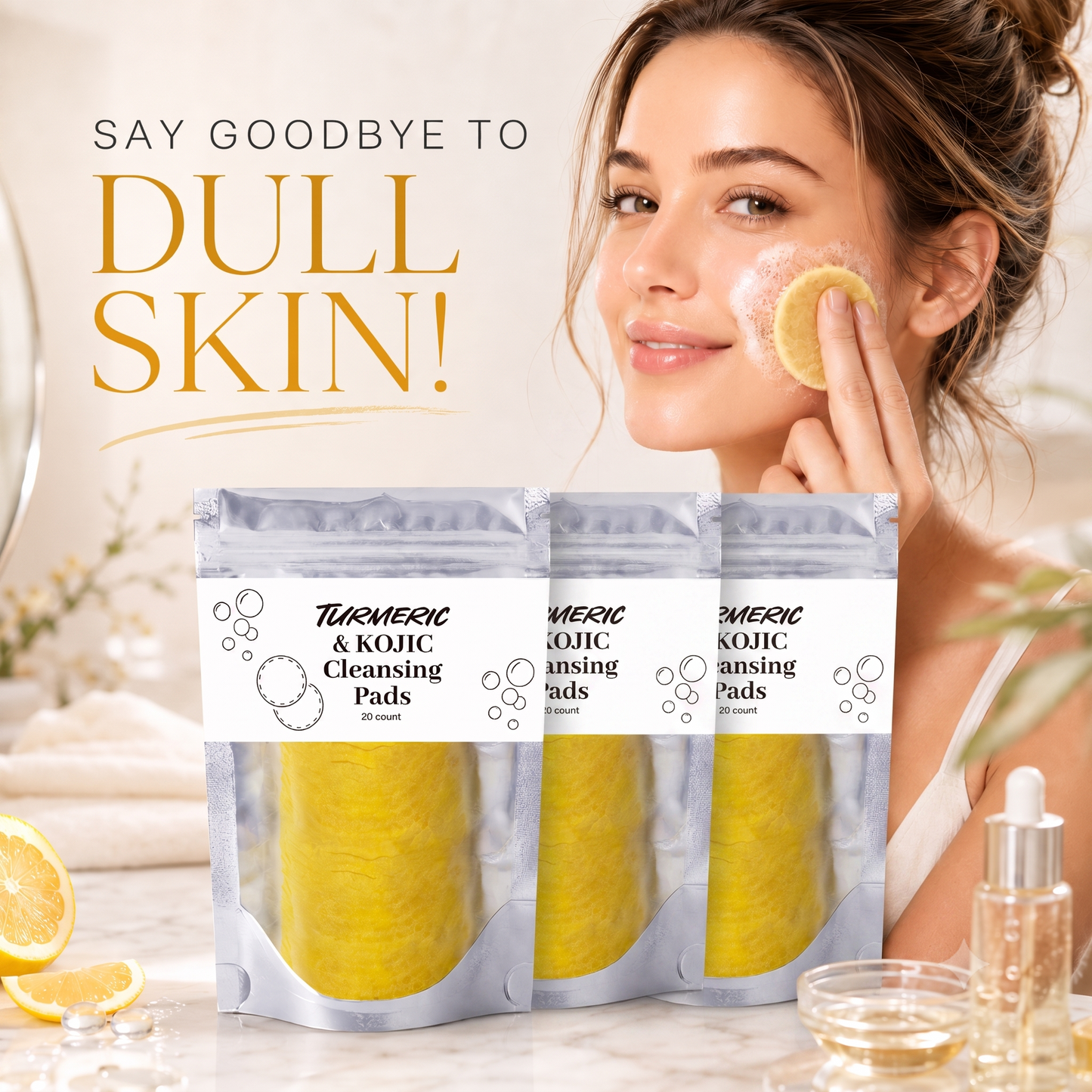 🌿 Natural Turmeric & Kojic Acid Gentle Face Cleansing Pads