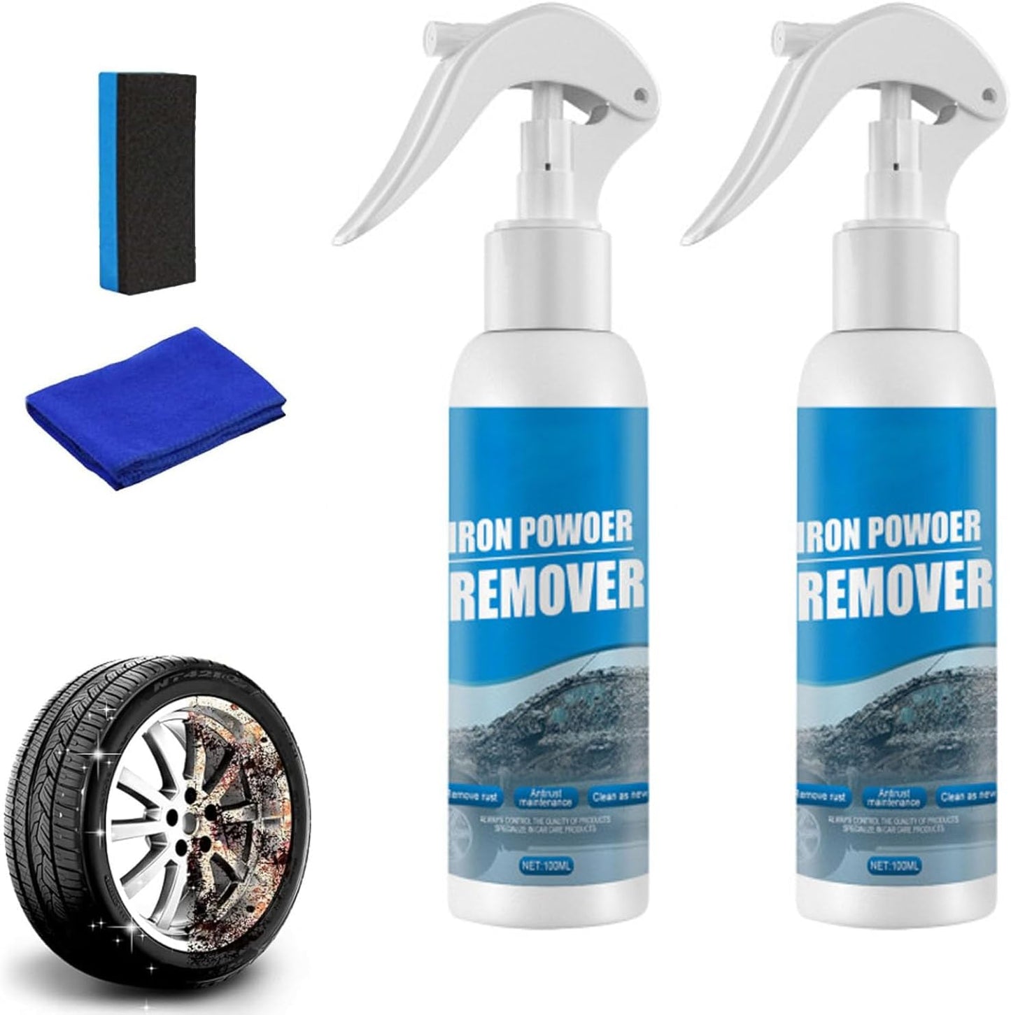 🔥Instant Automotive Rust Remover Spray (100ml) | Paint-Safe Iron Powder Cleaner for Wheels & Rims