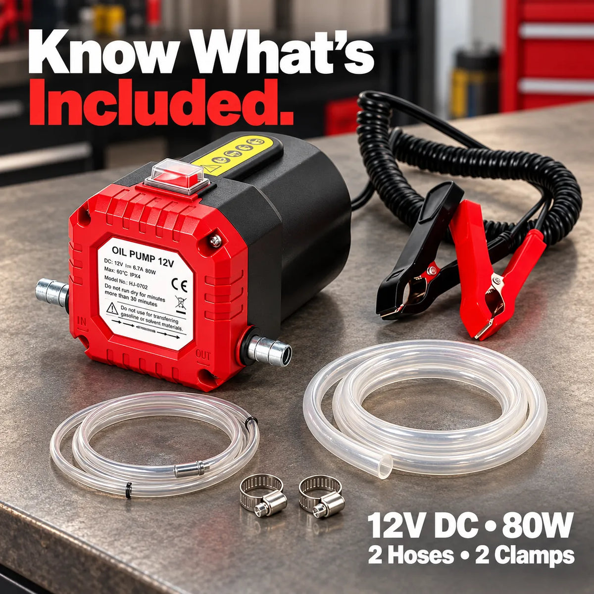 🔧 12V Electric Oil Extractor Pump Kit – 80W Engine Oil Change Pump with Hoses & Battery Clips 🚗