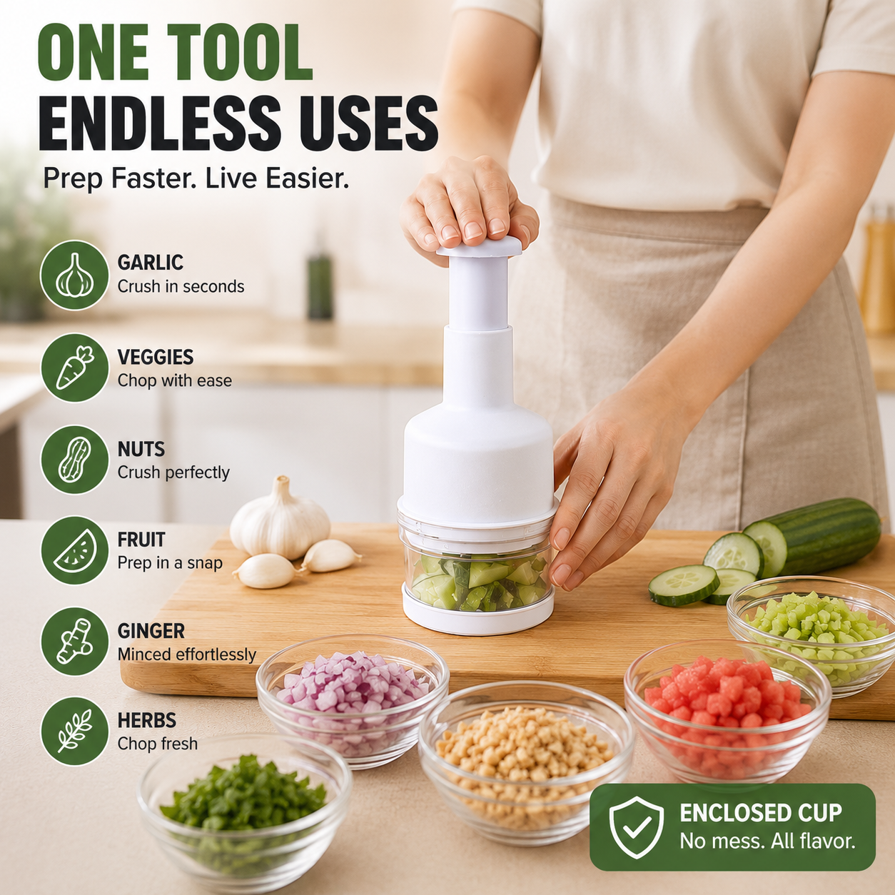 🧄 304 Stainless Steel Press Chopper