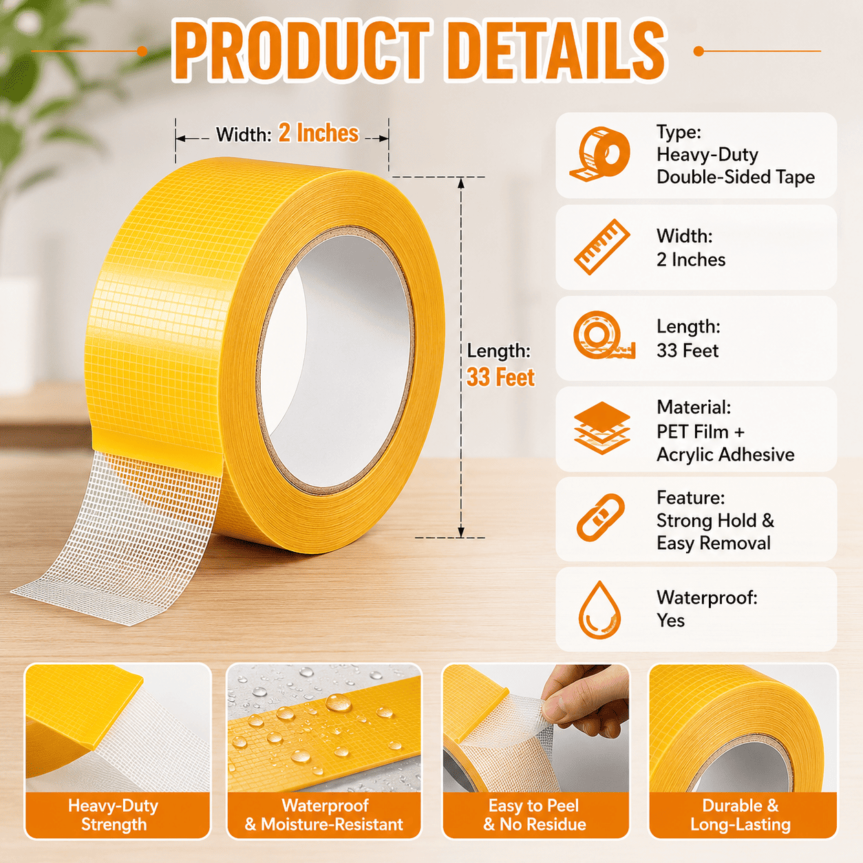 ๐ฅ Heavy-Duty Double-Sided Tape โ Strong Hold