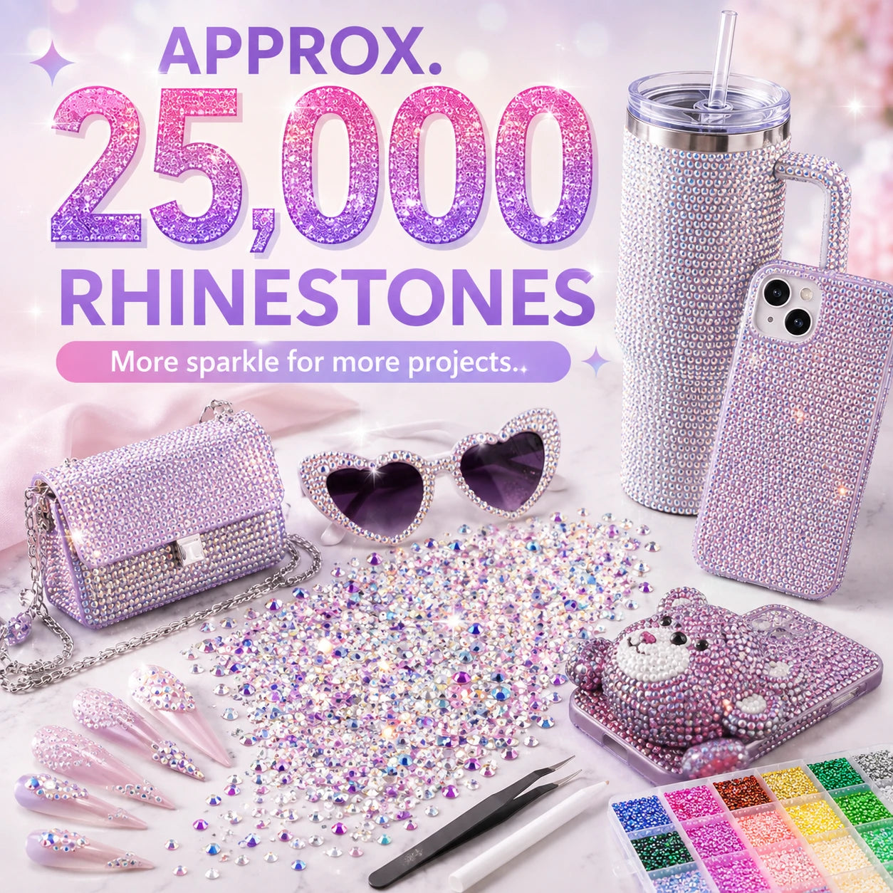 Rhinestone Bedazzling Kit – 40 Colors, Approx. 25K Pieces