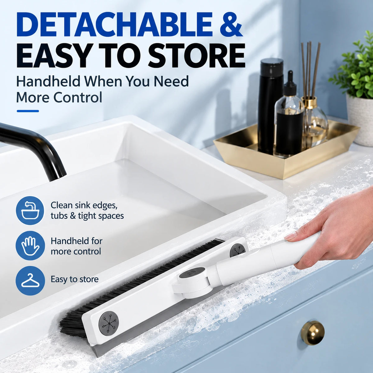 V-Shaped Grout Cleaning Brush with Squeegee & 180° Head