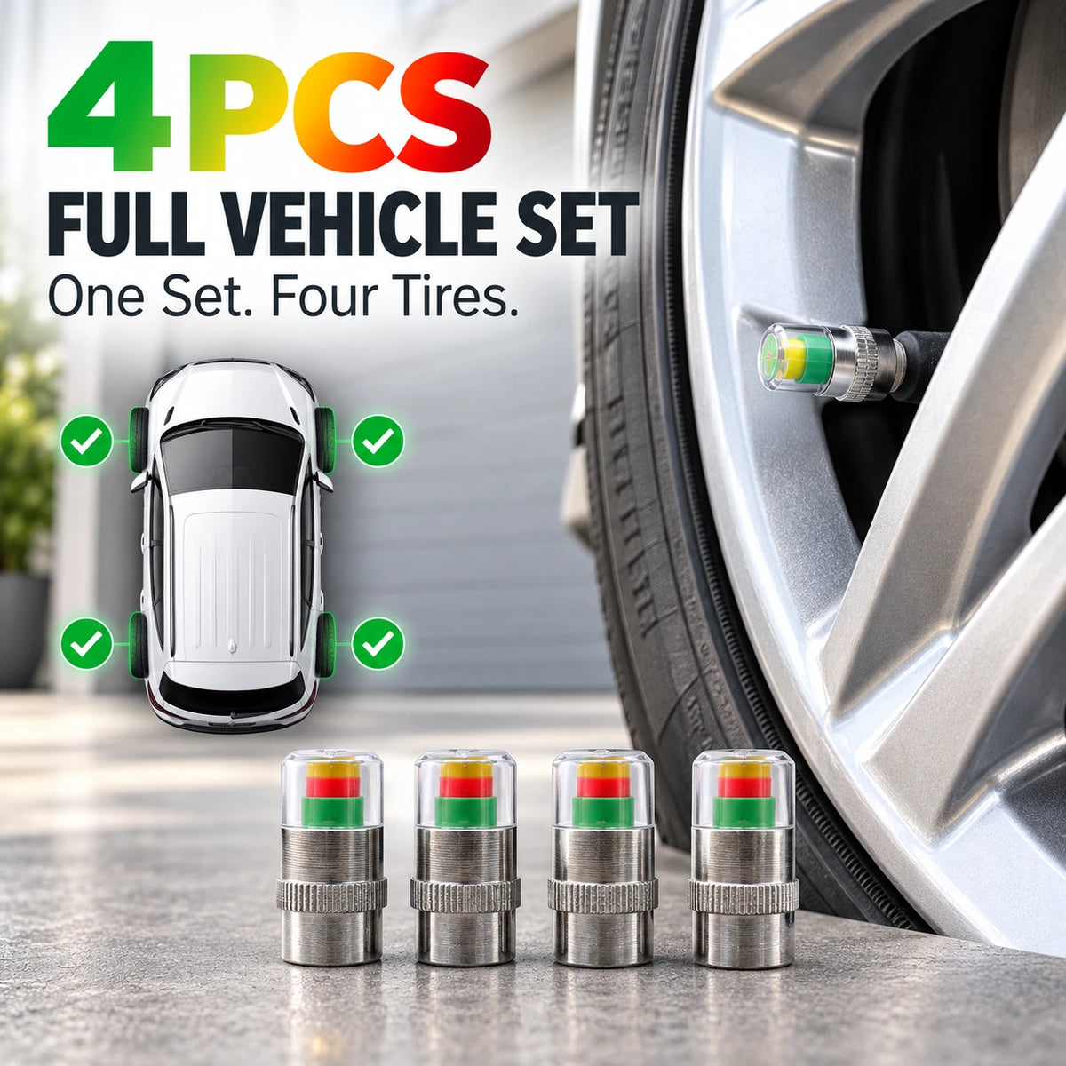 Color-Coded Tire Pressure Indicator Valve Caps | 4PCS