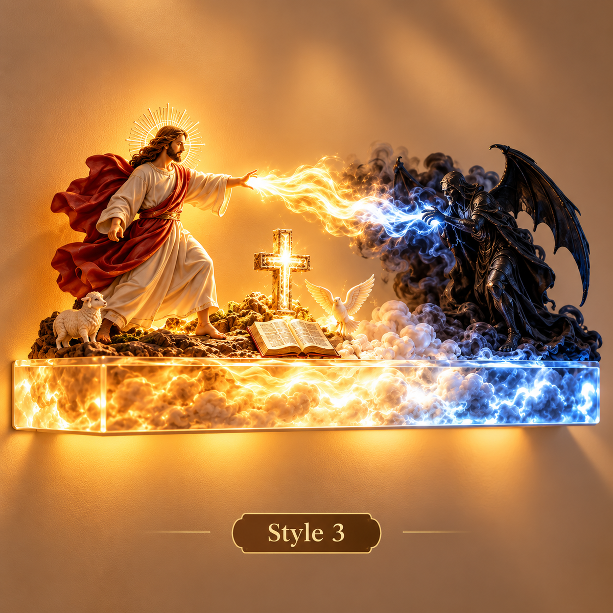 ✝️Illuminated Jesus & Angels Acrylic Wall Art – Heavenly Christian Home Decor 🙏