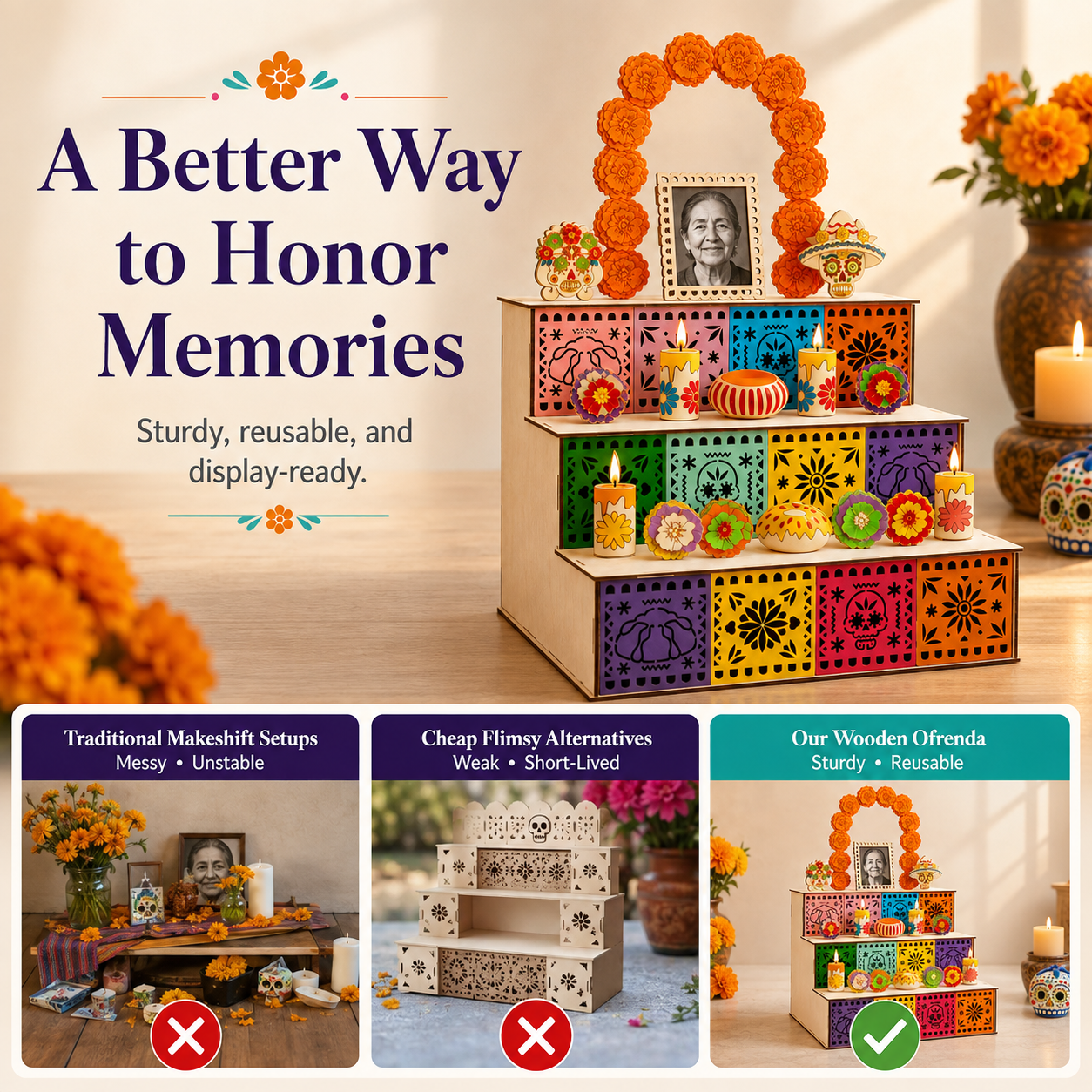 DIY Wooden Day of the Dead Ofrenda Altar | Memorial Display