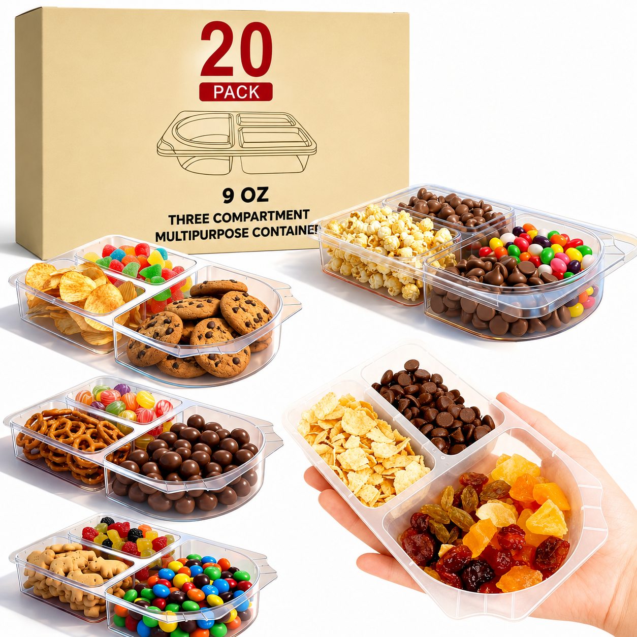 🍓3-Compartment Reusable Snack Containers with Lids
