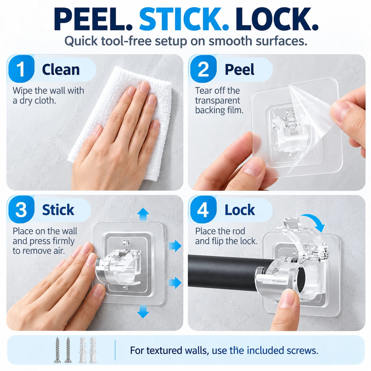 No-Drill Curtain Rod Holders | Adhesive Wall Mounts
