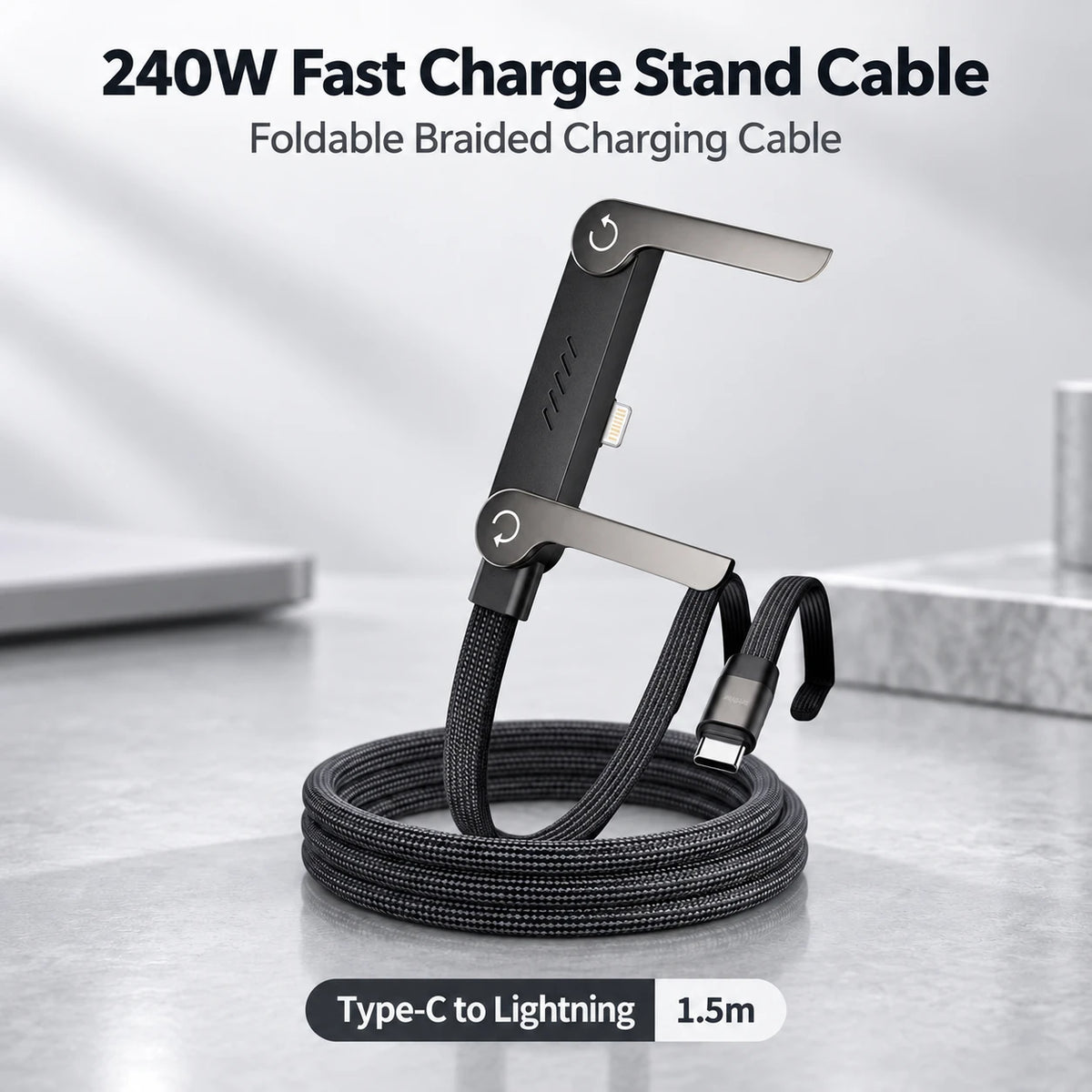 240W Invisible Stand USB-C Cable | Foldable Fast Charger (5ft)