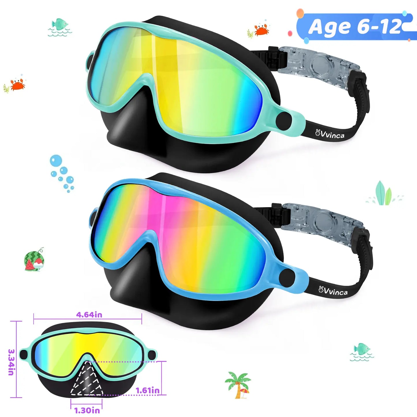 Kids' Swim Goggles with Nose Cover (2-Pack) 🤿🌊