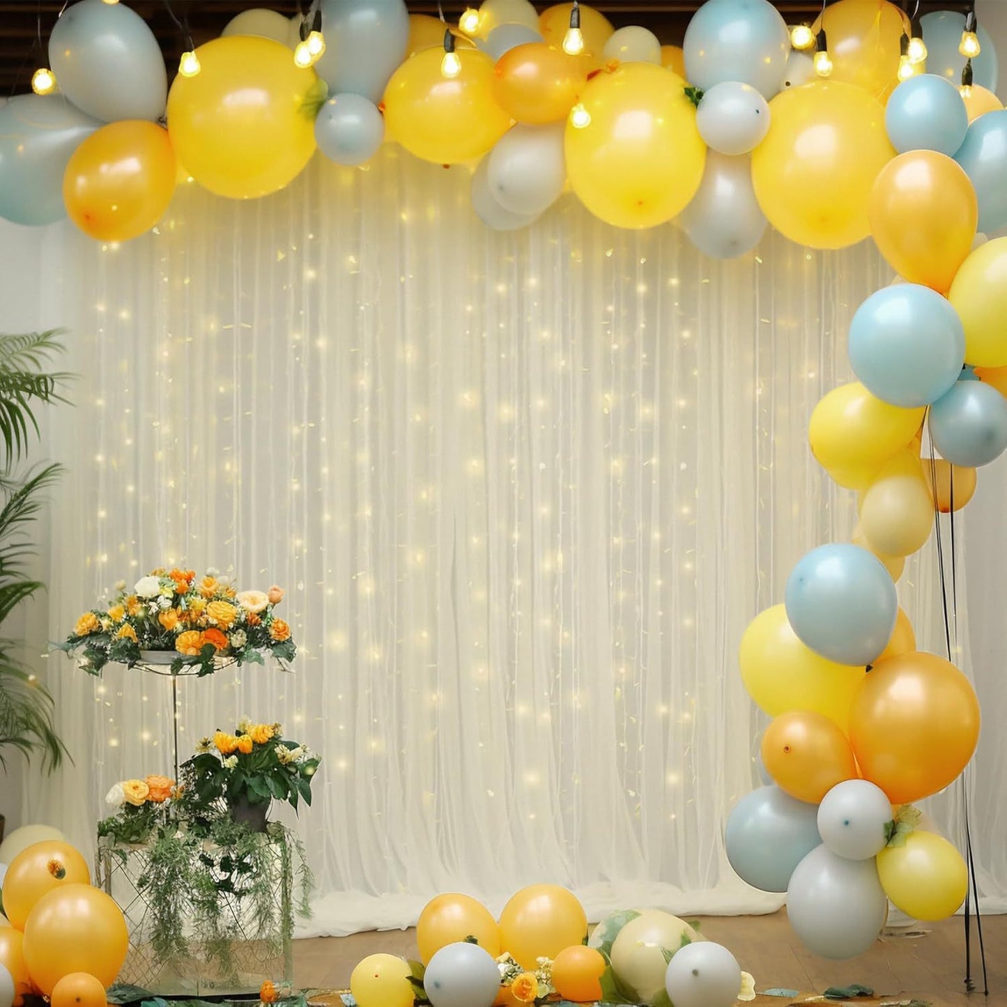 ✨Dreamy Sheer Tulle Backdrop Curtain with Lights for Weddings & Parties🤍