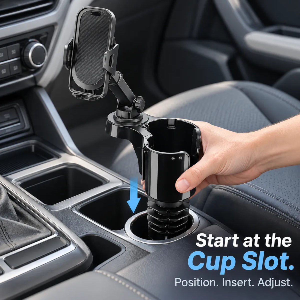 🚗 2-in-1 Car Cup Holder Expander with Adjustable Phone Mount for Everyday Driving