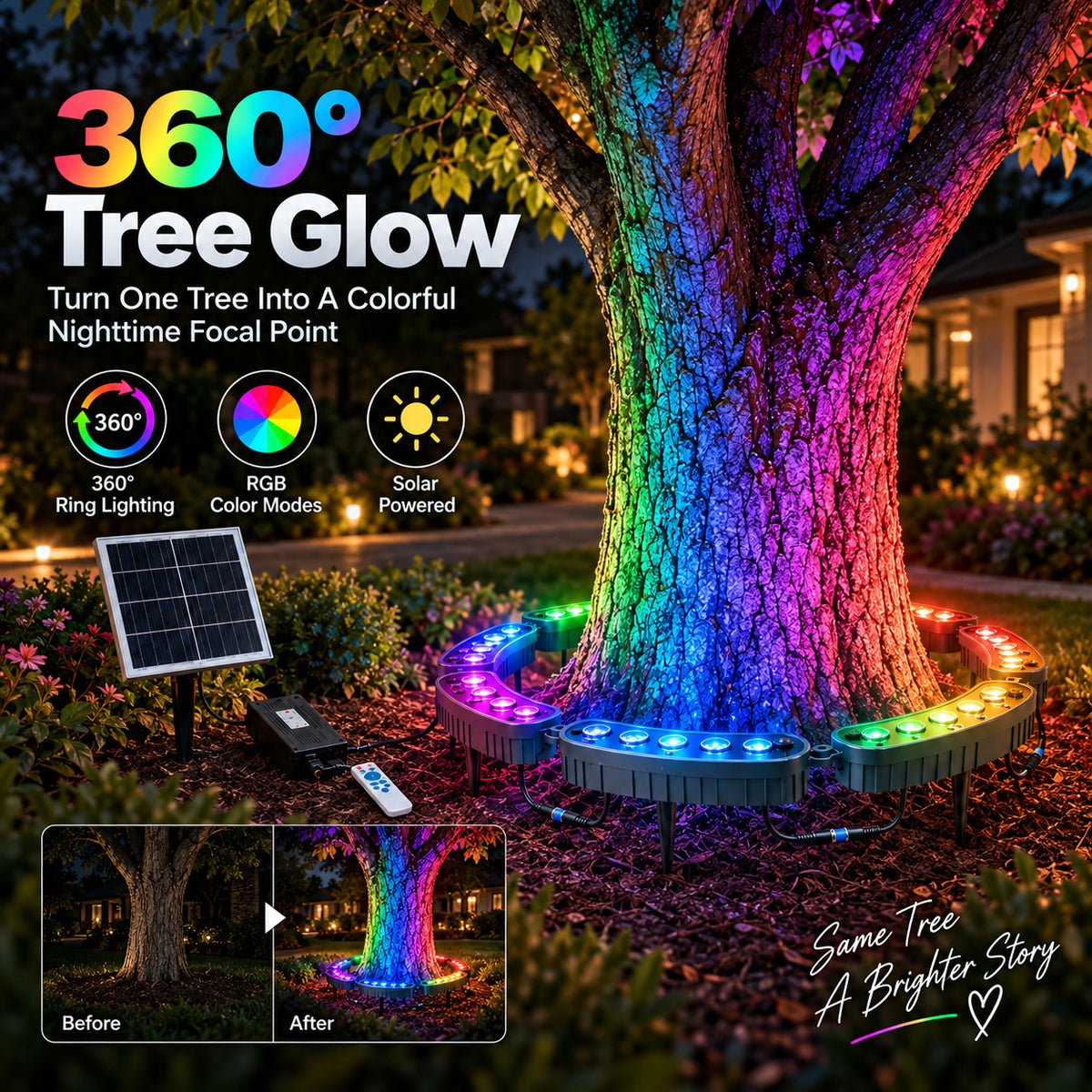 🌈 Solar RGB Tree Ring Lights – 7-Color Outdoor Landscape Lighting