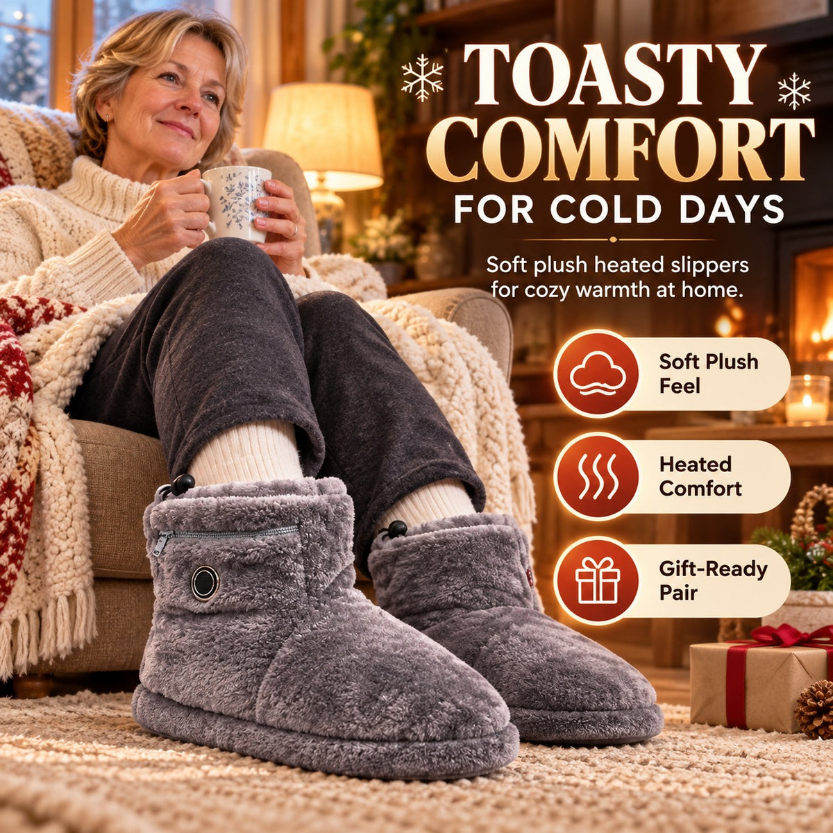 Electric Heated Plush Slippers – 5 Heat Settings, Soft Cozy Comfort