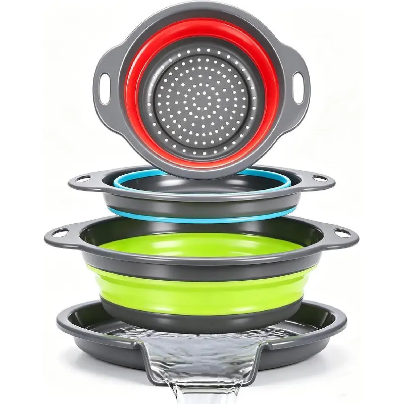 Collapsible Colander Set with Oversized Draining Tray