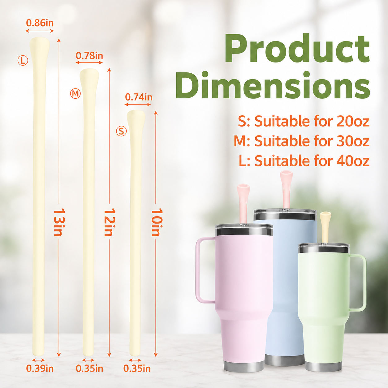 🥤8-piece set Flat wide-mouth reusable wrinkle-resistant silicone straw - with cleaning brush