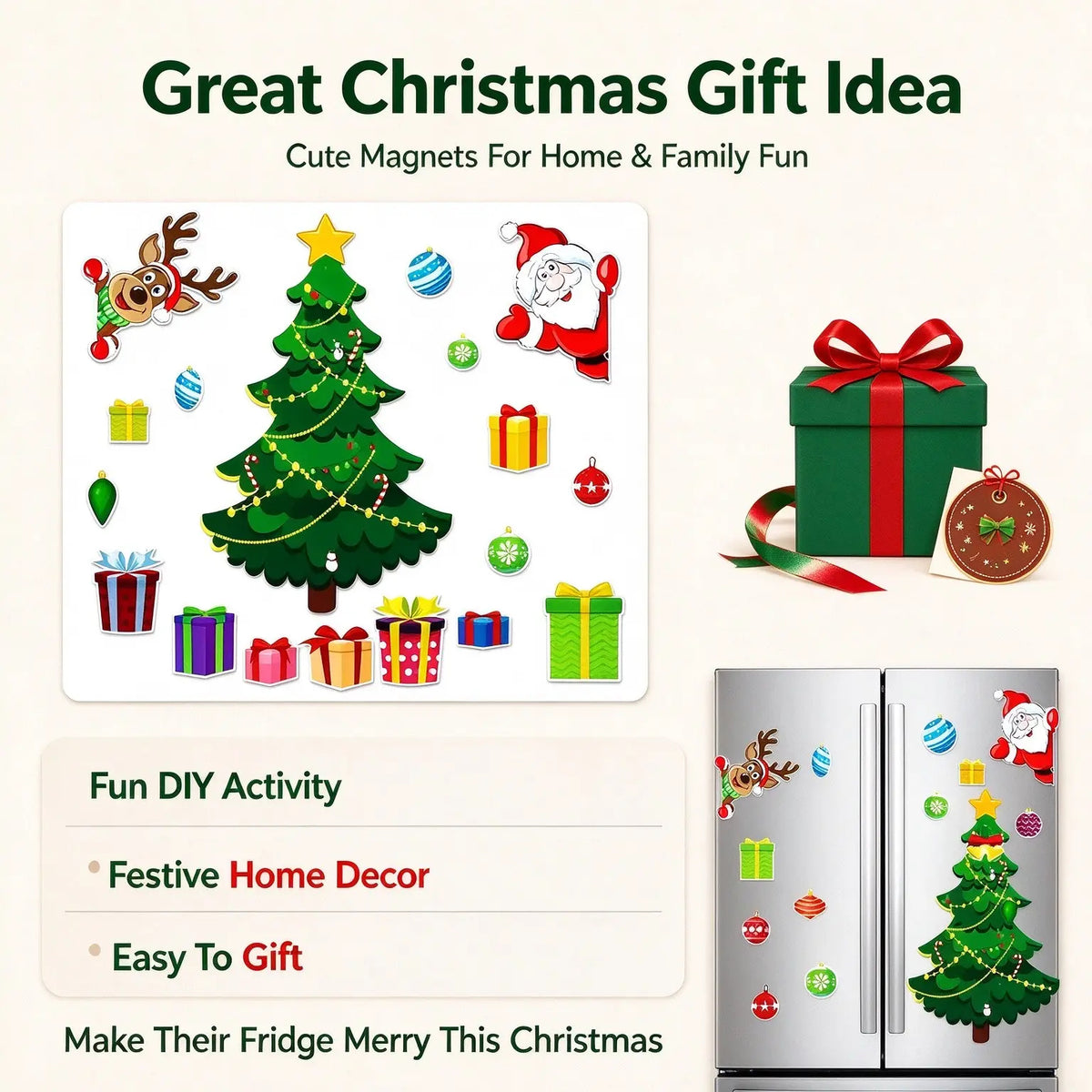 Magnetic Christmas Tree for Refrigerator - Reusable Holiday Decor for Family