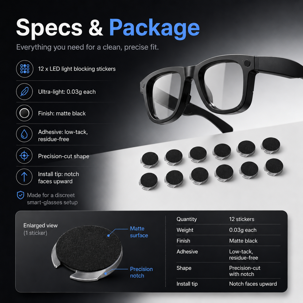 LED Light Blocking Stickers for Smart Glasses – Discreet Privacy Cover