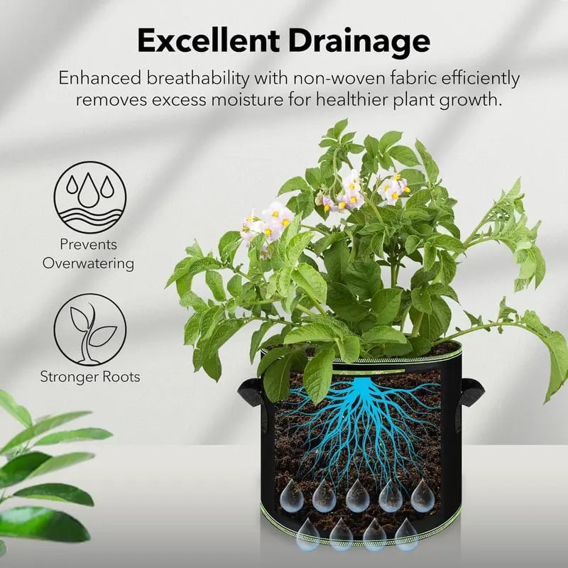 🌱 5-Pack 5 Gallon Grow Bags 🪴 Heavy Duty Fabric Pots