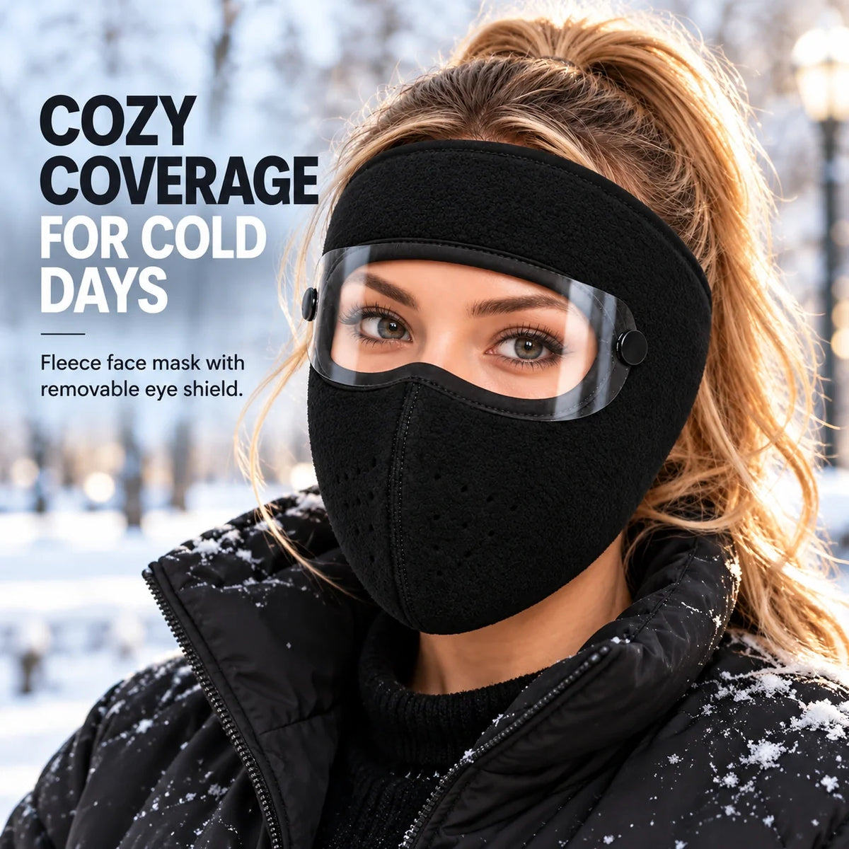 Winter Thermal Fleece Face Mask 2 Pack – Windproof Full Face Cover with Detachable Goggles