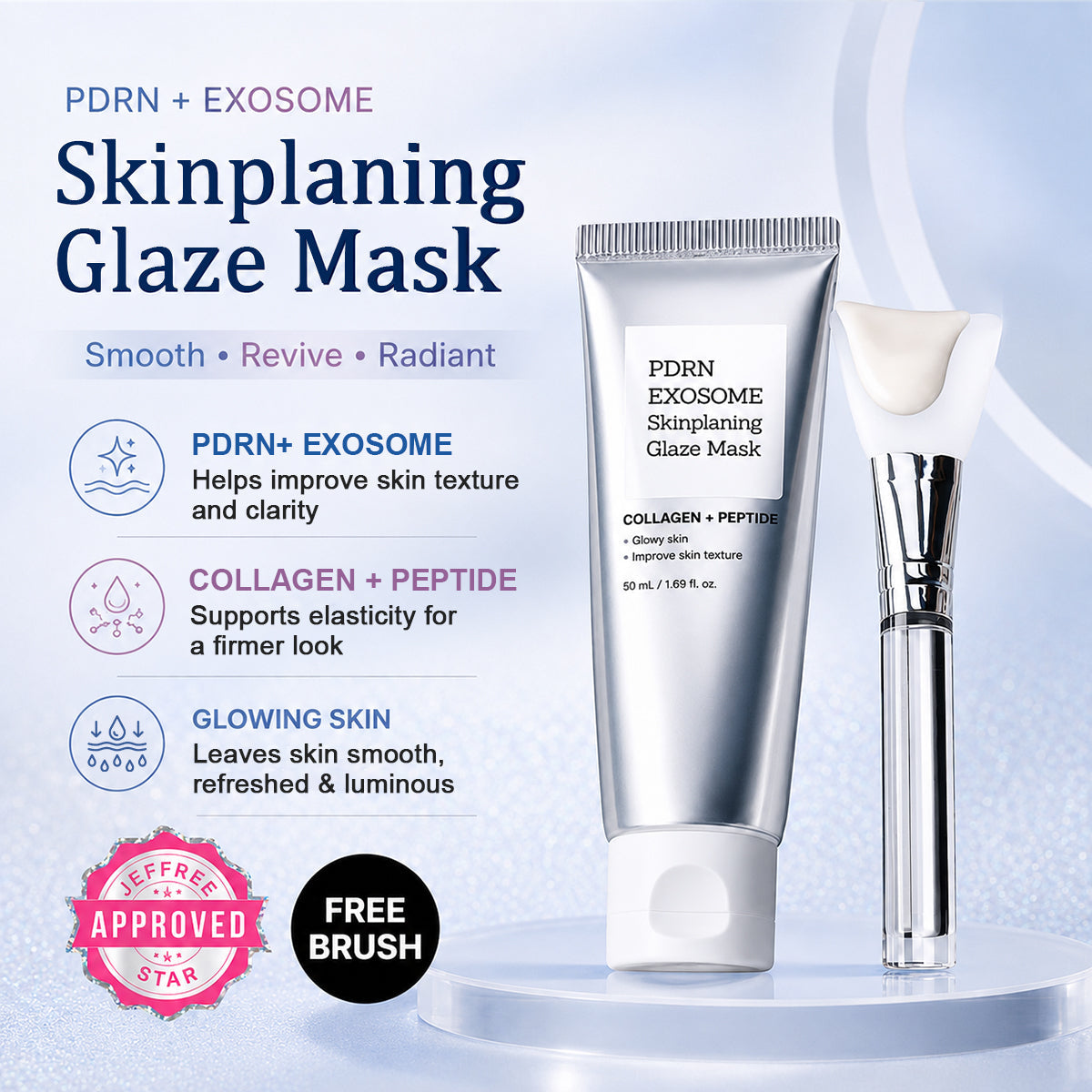 🔥 Instant Glass Skin! PDRN Exosome Peel-Off Glaze Mask with Silicone Brush 💎