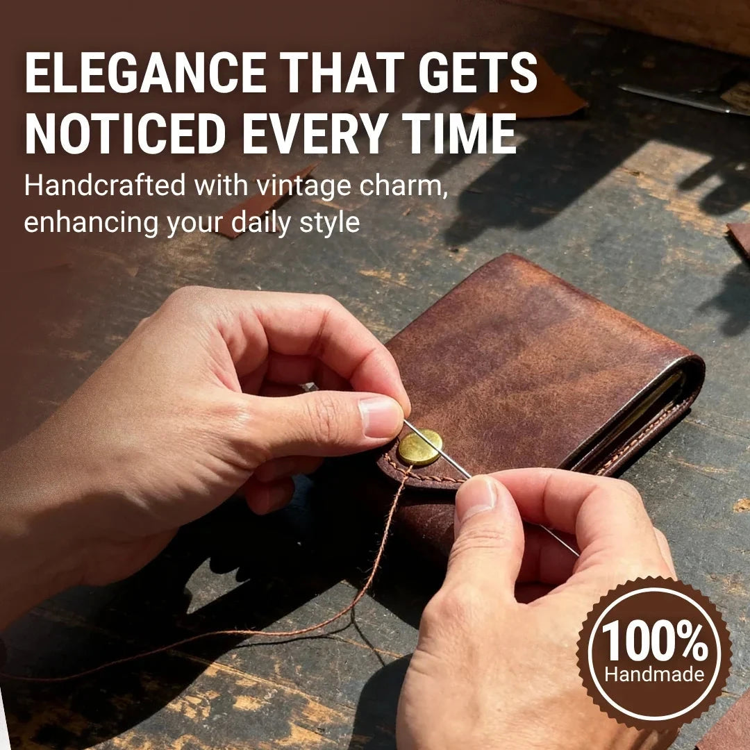 Vintage Leather Wallet with Pen Holder | Compact EDC |  Free A Pen