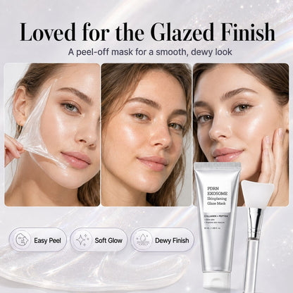 🔥 Instant Glass Skin! PDRN Exosome Peel-Off Glaze Mask with Silicone Brush 💎