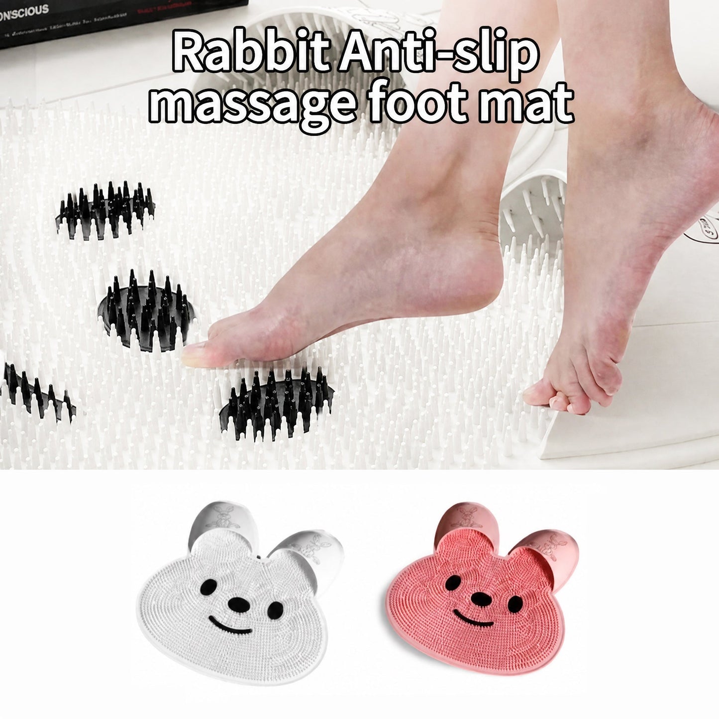 🔥 Cute Rabbit Anti-Slip Massage Foot Mat 🐾 — Deep Cleansing & Relaxing Foot Spa at Home! ✨