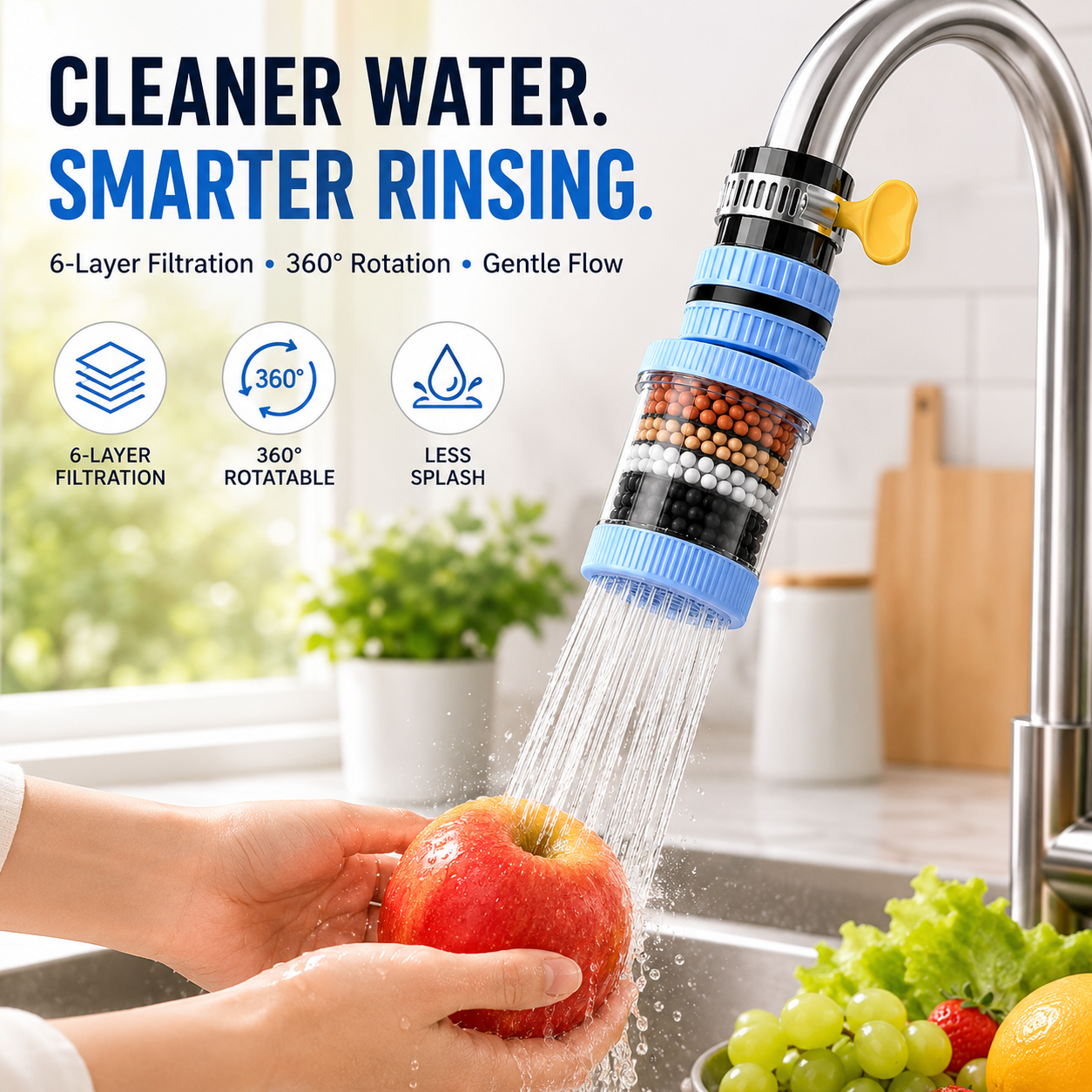 360° Rotating Faucet Water Filter (10 Extra Filters Included) – Anti-Splash Tap Purifier
