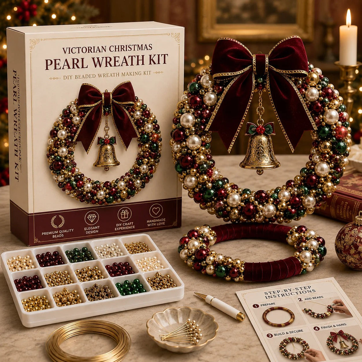 DIY Christmas Pearl Wreath Kit – Create Your Own Beautiful Holiday Decor
