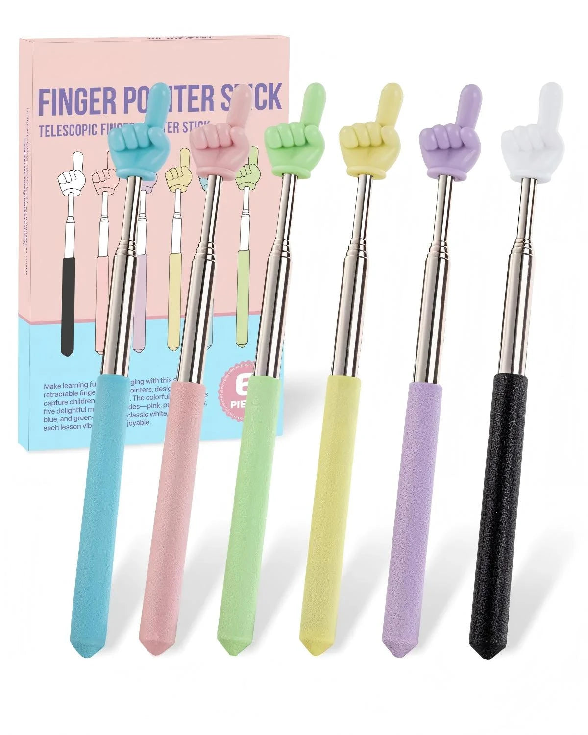 6-Piece Telescopic Finger Pointer Stick Set for Teachers