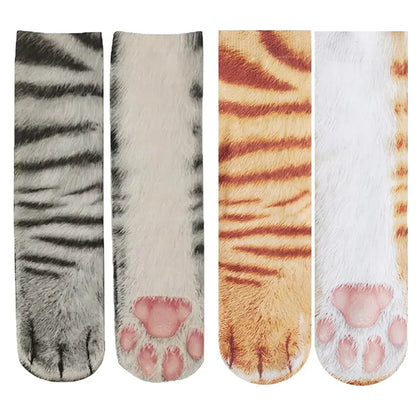 Realistic Cat Paw Socks – Cute Fur Print & Pink Paw Pad Design 🐾