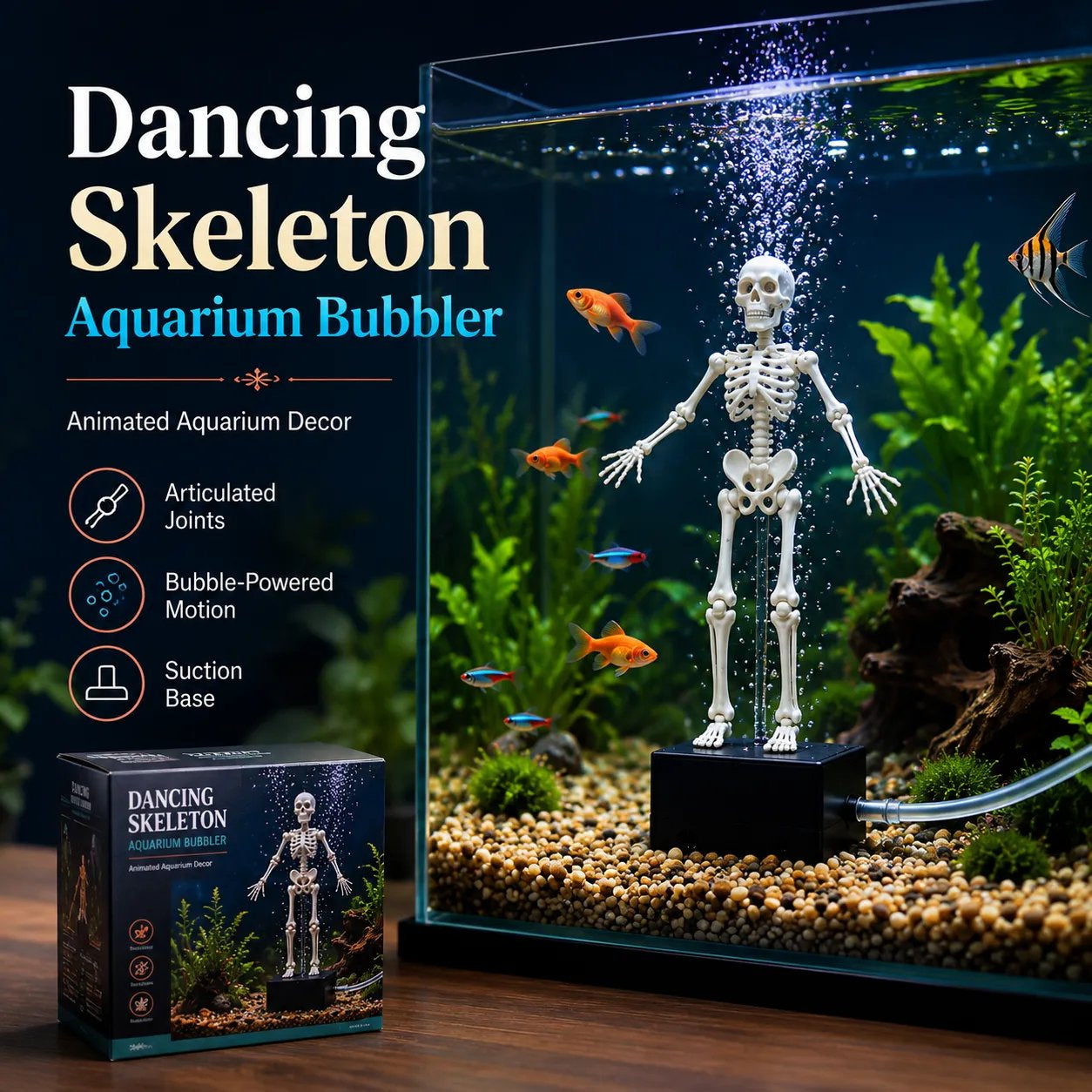 🫧Dancing Skeleton Aquarium Bubbler | Spooky Tank Decor