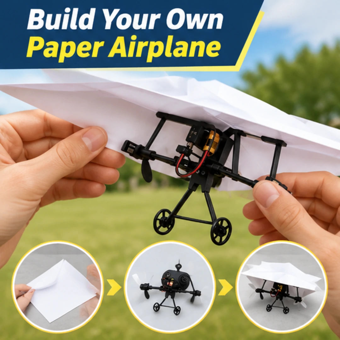 RC Paper Airplane Kit, Remote Control Plane with Gyro Stabilizer & Dual Propellers, DIY Foldable Flying Toy, Easy-to-Fly STEM Toy, Birthday Gift for Kids Boys & Adults