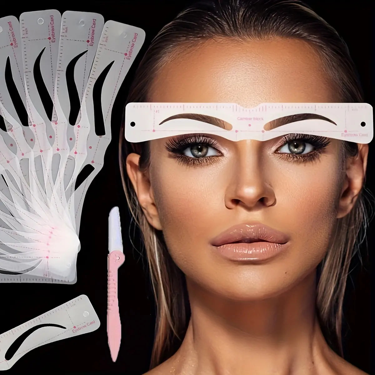 ✨ 12-Shape Reusable Eyebrow Stencil Kit – Easy Brow Shaping for Beginners & Pros