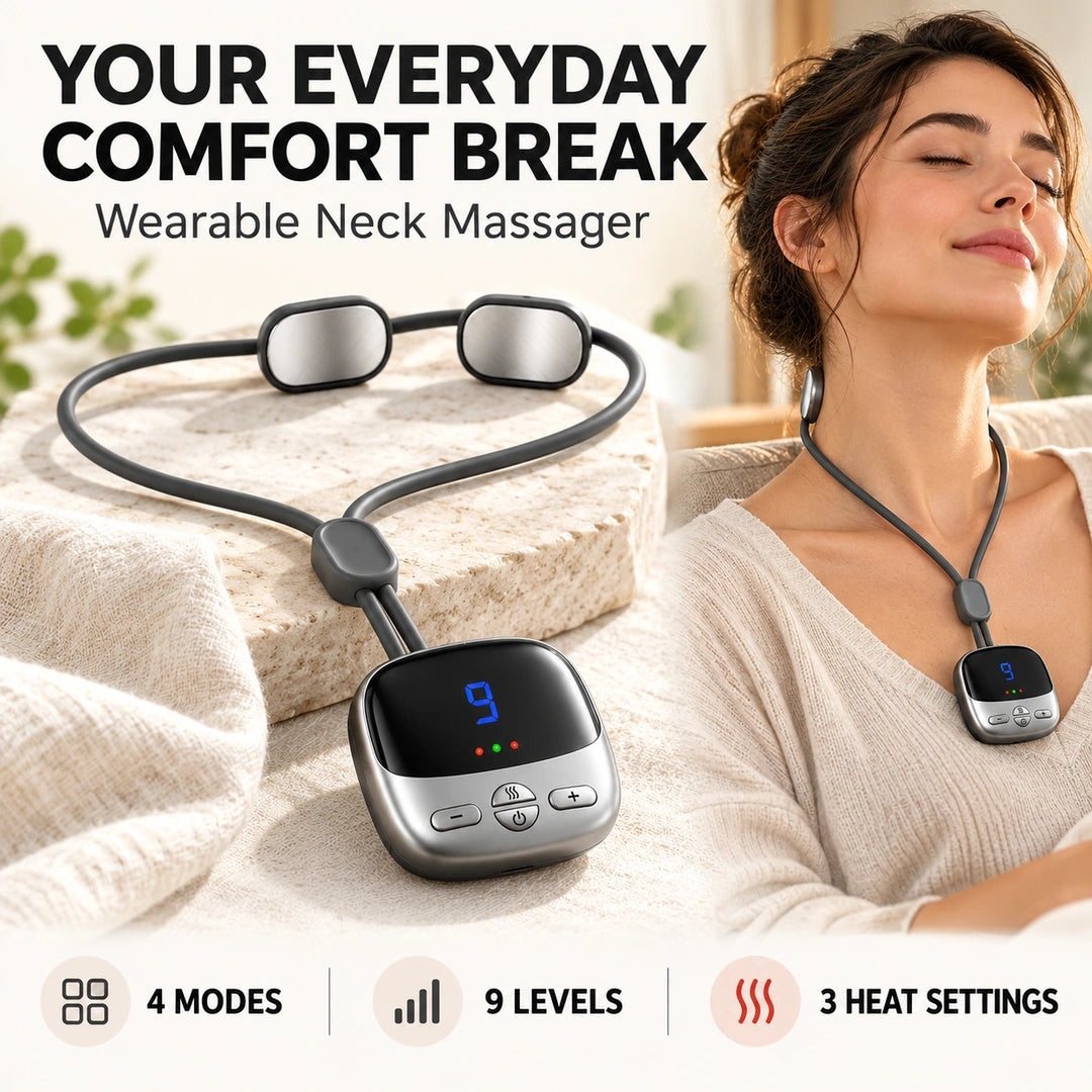 ✨ Wearable Pendant Neck Massager with Heat & Adjustable Pulse Settings