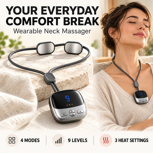 ✨ Wearable Pendant Neck Massager with Heat & Adjustable Pulse Settings