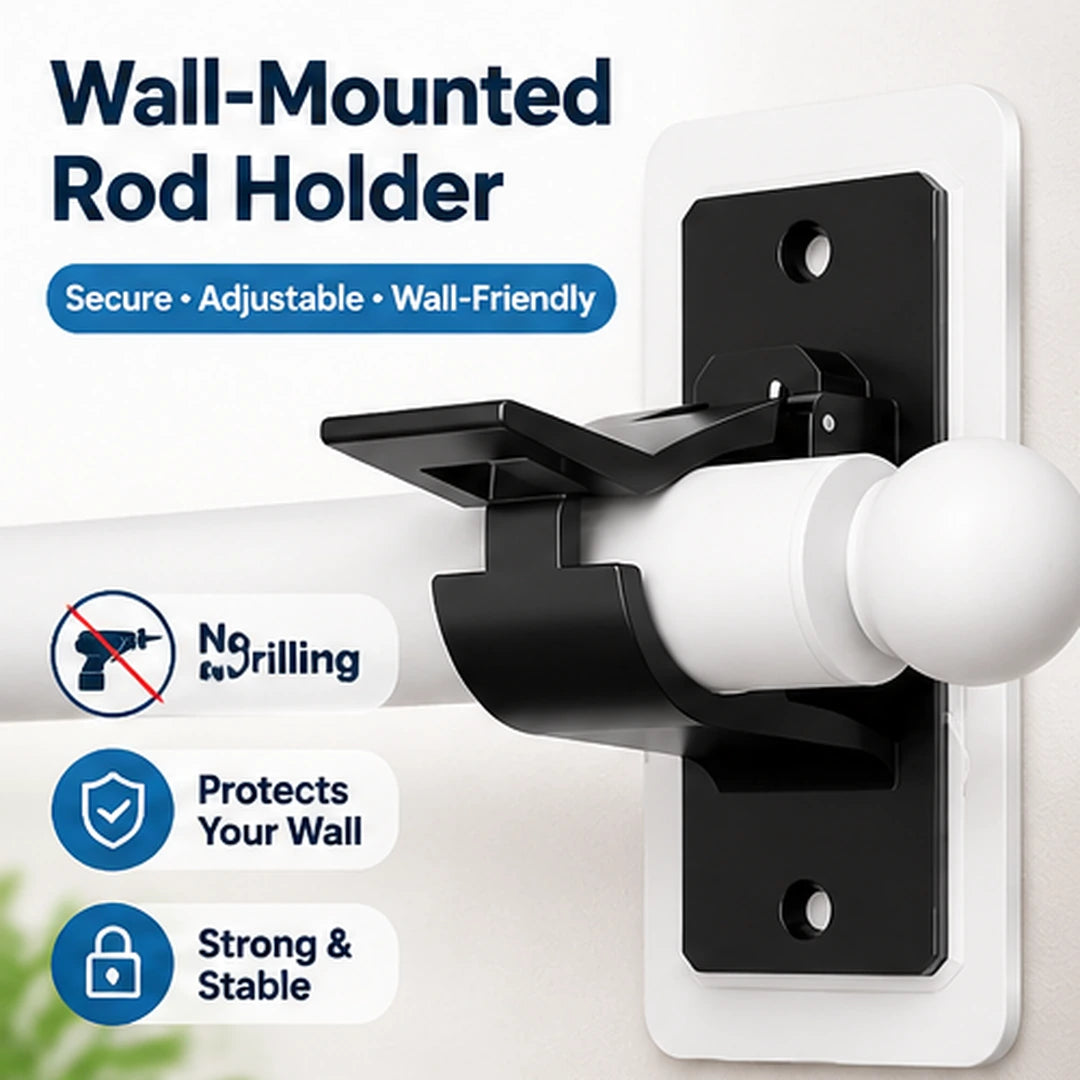 🔧 Adjustable Wall-Mounted Rod Holder – Secure Curtain Rod Support